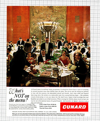 CUNARD LINE Cruise Advert  - 1962 Cutting