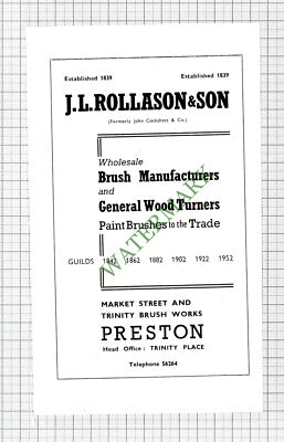 C7799) J L Rollason & Son Brush Makers Preston Advert - 1952 Cutting