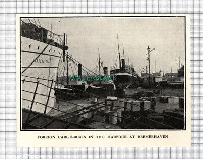 C3874) Bremerhaven Harbour Foreign Cargo Boats World War One WW1 -1916 Clip