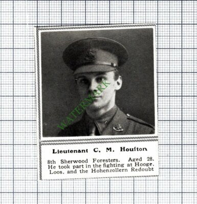 Lt C M Houfton 8th Sherwood Foresters  Hooge Loos WW1  - 1915 Small Cutting