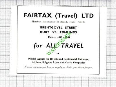 C W Godfrey Plumber / Fairtax Travel Bury St Edmunds Advert -1964 Cutting