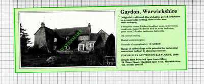 Gaydon Warwickshire House Sale Advert - 1988 Cutting