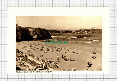 C5576) Tolcarne Beach Headland Newquay Cornwall - Small 1930s Cutting