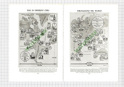 9474) Time In Different Cities Time Zones  - c.1950s 2-Part Cutting / Print