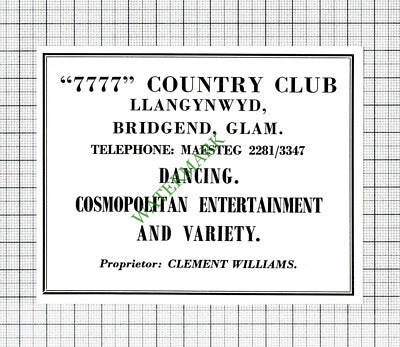 7777 Country Club Llangynwyd Bridgend Clement Williams Advert - 1968 Cutting