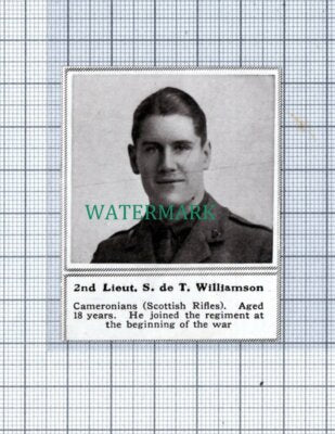 C4894) 2nd Lt S de T Williamson Cameronians World War One - 1915 SMALL Clip
