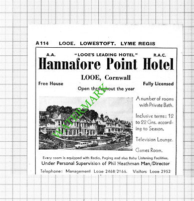 Hannafore Point Hotel Looe Cornwall Phil Heathman Small Advert - 1964 Cutting