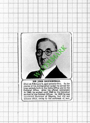 Sir John Shuckburgh Obituary  - 1953 Small Cutting