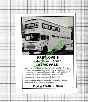 Pretlove's Removals Epping Essex Advert  - 1979 Small Cutting