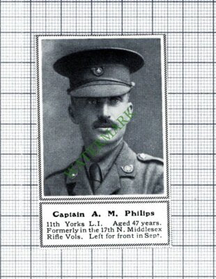 Captain A M Philips 11th Yorkshire Light Infantry  -1915 SMALL Cutting