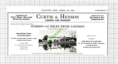 Bradmore Farm Old Coulsdon Major Simon Bland House Sale Advert  - 1966 Cutting