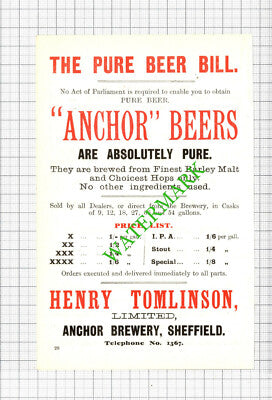 Reuben Thompson Cabs / Henry Tomlinson Brewery Sheffield Advert -1897 Cutting