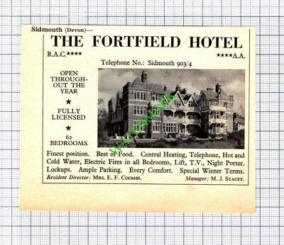 The Fortfield Hotel Sidmouth MJ Stacey / Bolt Head Salcombe -1965 Small Cutting