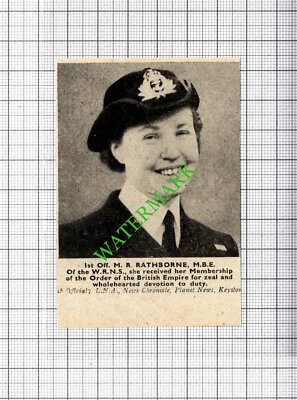 1st Off M R Rathborne WRNS WW2 - 1943 Small Cutting