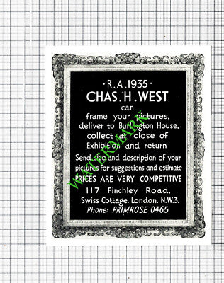 Charles H West Swiss Cottage London Small Advert / Steven Spurrier -1935 Cutting