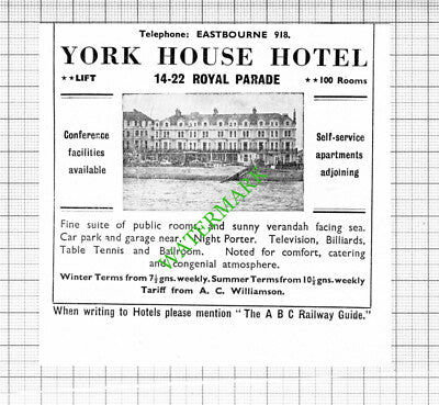 Kenilworth & Mostyn Hotel Eastbourne / York House Small Advert - 1964 Cutting