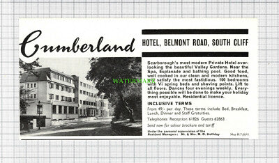 C293) Cumberland Hotel Scarborough Holliday Coronet  Slater Crawford - 1969