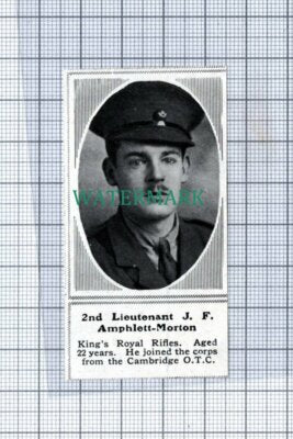 C4997) 2nd Lt J F Amphlett Morton King's Royal Rifles WW1    - 1915 SMALL Clip