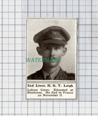 C5298) 2nd Lt H G T Leigh Labour Corps Sherborne - 1918 SMALL Clip