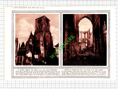 Dixmude Church of  St Jean Diksmuide Belgium World War One -1914 Cutting / Print