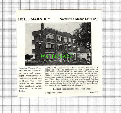 C2913) Meersbrook Hotel Scarborough / Hotel Majestic Jessie Frost Advert  - 1969