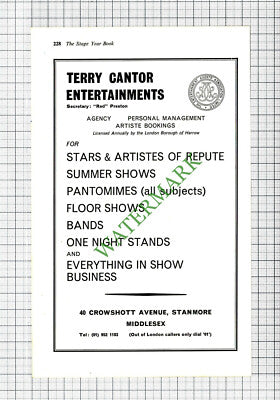 Terry Cantor Entertainments Stanmore Middlesex  Red Preston Advert -1968 Cutting