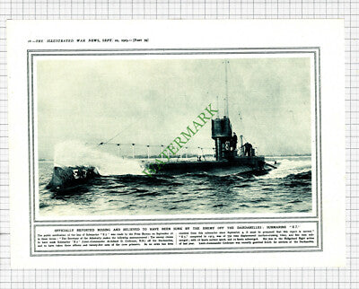 Submarine E7 Lieut Cochrane Dardanelles / HRH Duke Brabant Eton - 1915 Cutting