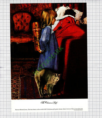 Harvey's Bristol Cream Sherry  Girl Cat Christmas Advert - 1972 Print /  Cutting