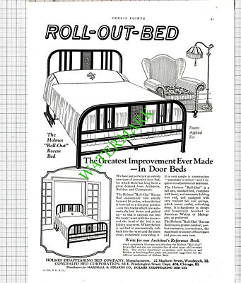 Holmes Roll Out Recess Disappearing Bed Company Illinois Advert  - 1926 Cutting