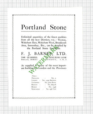 F J Barnes Ltd Portland Dorset / Kleine Patent Advert - 1927 Book Print