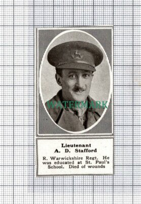 C5208) Lieut A D Stafford R Warwickshire Regt WW1 War - 1918 SMALL Clip