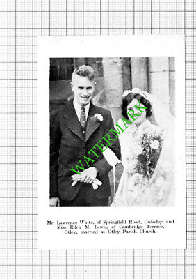 Lawrence Waite Guiseley Yorkshire  Ellen Lewis Otley Wedding  - 1938 Cutting
