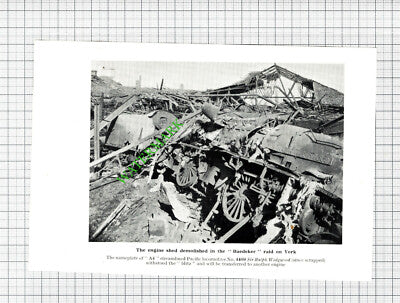 York Railway Engine Shed Ralph Wedgwood / Station Bombed WW2  - 1940's Cutting
