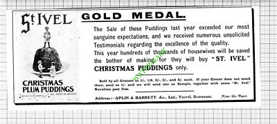 St Ivel Christmas Plum Puddings Advert  - 1903 Cutting