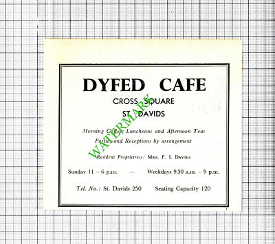 Dyfed Cafe St Davids Mrs F I Davies / Twr-Y-Felin Small Advert - c.1960 Cutting