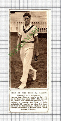 C8080) Harrow V Eton Cricket D J Hulbert - 1952 Small Cutting