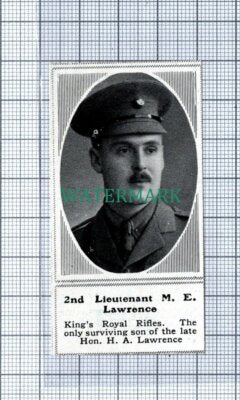 C4835) 2nd Lt M E Lawrence King's Royal Rifles World War One - 1915 SMALL Clip