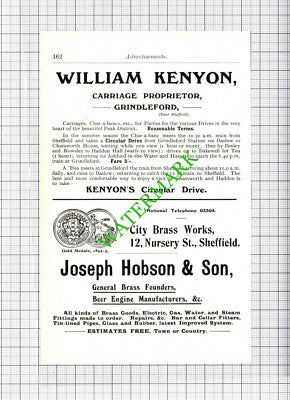 William Kenyon Grindleford Joseph Hobson Brass Sheffield Advert  - 1908 Cutting