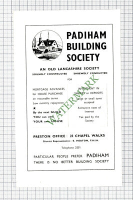C7796) Padiham Building Society Lancashire Advert - 1952 Cutting