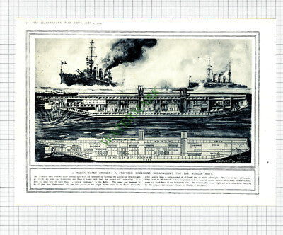 9688) Russian Navy Dreadnought Submarine Charles J de Lacy - 1914 Book Print
