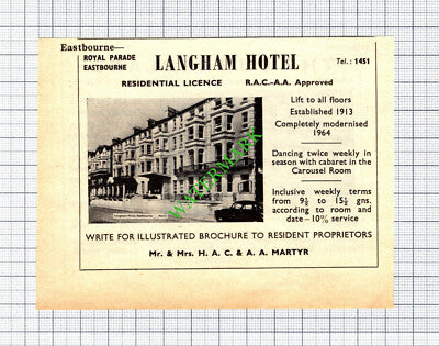 Langham Hotel Eastbourne Martyr / The Cumberland F Hutchings -1965 Small Cutting