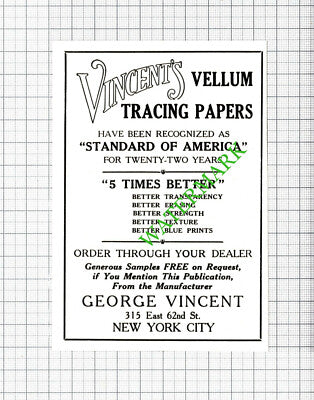 George Vincent Vincent's Vellum Tracing Papers New York  -1926 Small Cutting