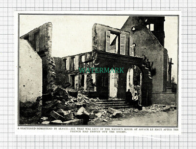 C5674) Aspach Le Haut Mayor's House World War One WW1 - c.1916 Cutting