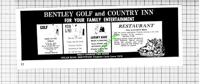 Bentley Golf and Country Club Brentwood Essex Small Advert - 1974 Cutting