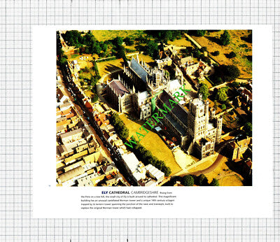 Ely Cathedral / Edinburgh Castle Aerial View  c.1990s Cutting / Print