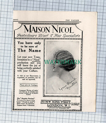 C4607) Maison Nicol Hair London ADVERT - 1924 Clip