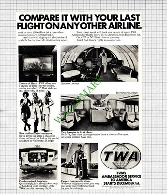 TWA Airline Advert - 1971 2-Part Print /  Cutting