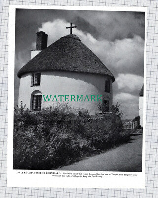 X1943) Cornwall Round House / St Michael's Mount Cornwall  - 1960s Book Print