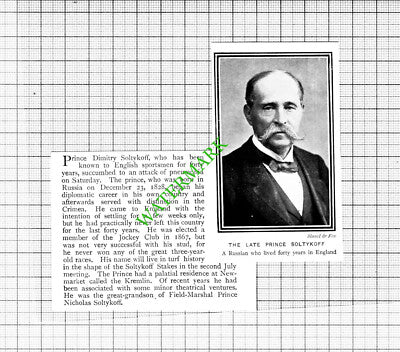 Prince Dimitry Soltykoff Obituary - 1903 Small Cutting