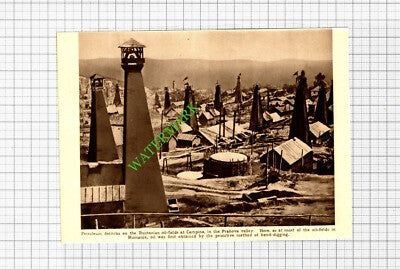 Petroleum Derricks Rumanian Oil Fields Campina Prahova - c.1940s Small Cutting
